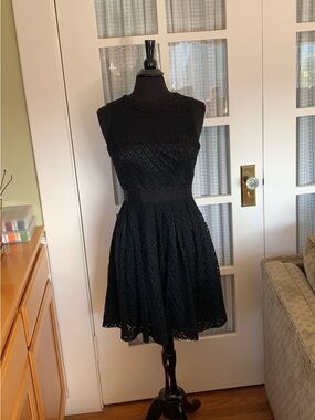 BHLDN Black Sleeveless Lace Fit-and-Flare Mini Dress